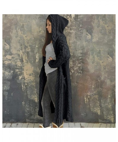 Knitted Women Pocket Hooded Sweater Solid Solid Cardigan Coat Loose Long Winter Sweaters for Women Plus Size T C Black $12.90...