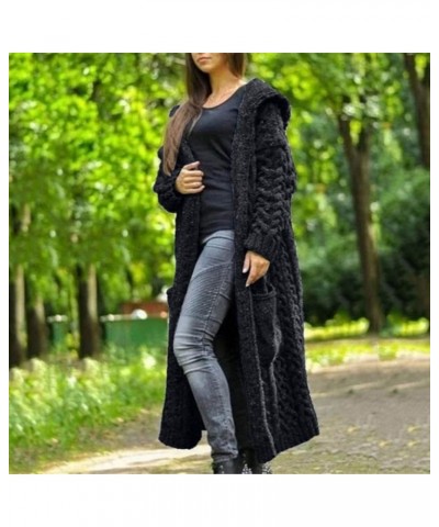 Knitted Women Pocket Hooded Sweater Solid Solid Cardigan Coat Loose Long Winter Sweaters for Women Plus Size T C Black $12.90...