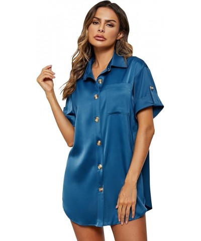 Women Shirt Dress Long Sleeve Leopard Print Button Down Belted Fall Dresses Short-navy $12.71 Sleep & Lounge