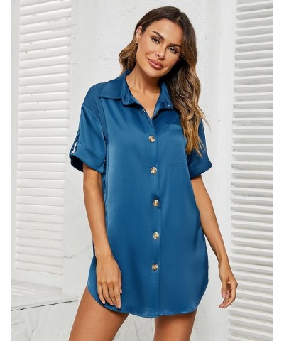 Women Shirt Dress Long Sleeve Leopard Print Button Down Belted Fall Dresses Short-navy $12.71 Sleep & Lounge