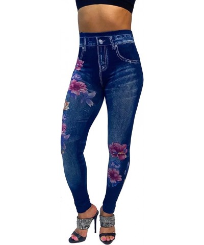 Women's Denim Print Seamless Full Leggings for All Seasons - One Size Fits Small and Medium Denim N15 $6.88 Leggings