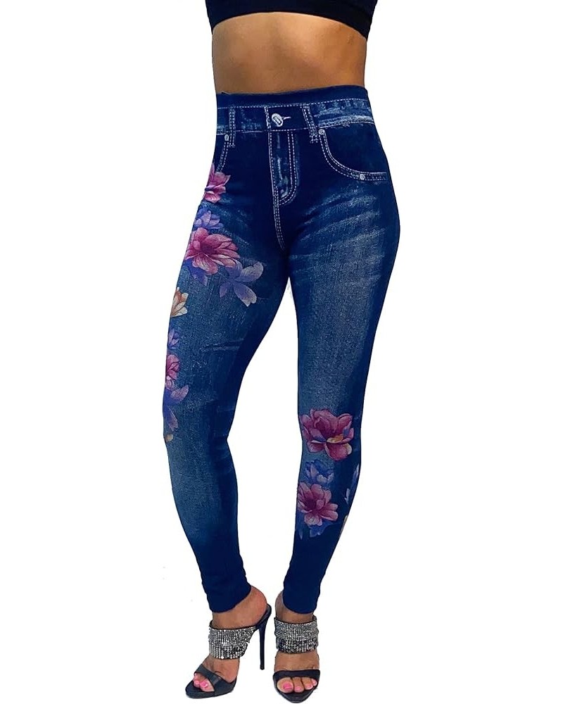 Women's Denim Print Seamless Full Leggings for All Seasons - One Size Fits Small and Medium Denim N15 $6.88 Leggings