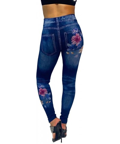 Women's Denim Print Seamless Full Leggings for All Seasons - One Size Fits Small and Medium Denim N15 $6.88 Leggings