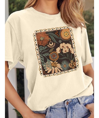 Sunset Pine Tree Tshirt Women Camping Tshirt Retro Sun Print Graphic Tee Casual Short Sleeve Top E 01-beige $13.10 Tops