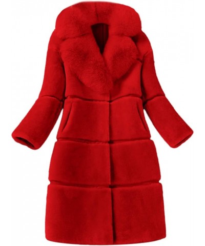 Women Winter Faux Fur Coat Buttoned Open Front Cardigan Jacket Plus Size Outerwear Oversized Mid Length Overcoat S-5XL Red $1...