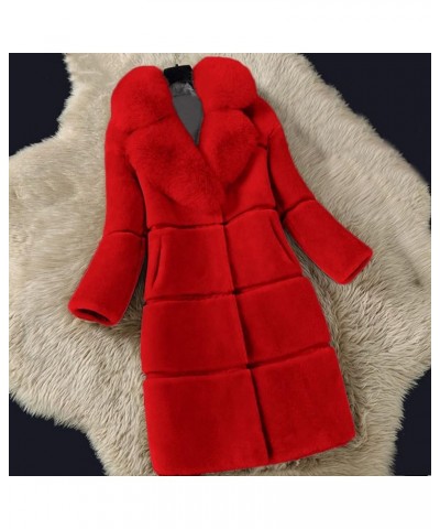 Women Winter Faux Fur Coat Buttoned Open Front Cardigan Jacket Plus Size Outerwear Oversized Mid Length Overcoat S-5XL Red $1...