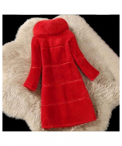 Women Winter Faux Fur Coat Buttoned Open Front Cardigan Jacket Plus Size Outerwear Oversized Mid Length Overcoat S-5XL Red $1...