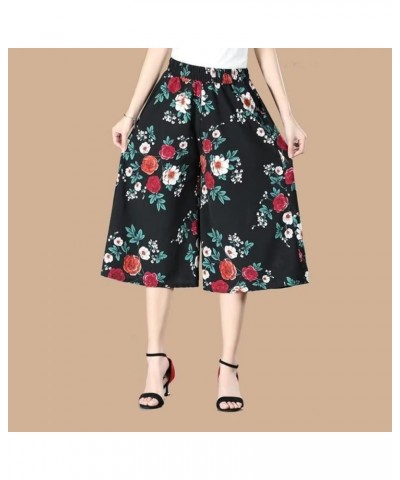 Women's High Elastic Waist Pleated Chiffon Wide Leg Casual Capri Culottes Pants Pocketed Style a $13.43 Pants