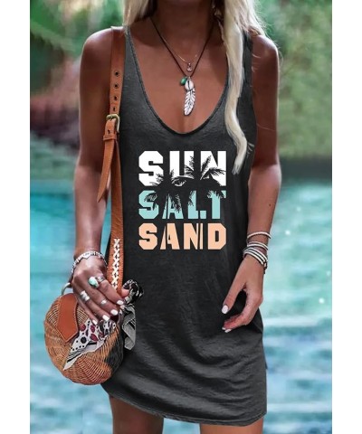 Mini Dress for Women Summer Beach Vacation T Shirts Sundress Sexy V Neck Sleeveless Tanks Dresses Sun Salt Deep Grey $10.99 D...