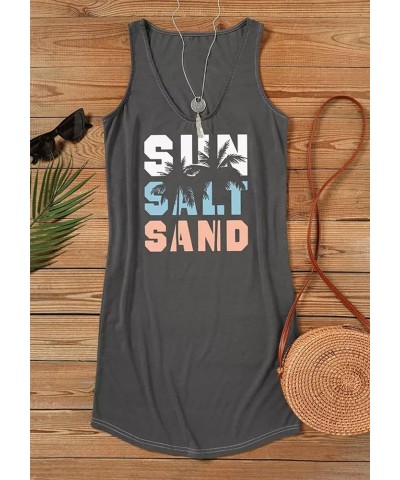 Mini Dress for Women Summer Beach Vacation T Shirts Sundress Sexy V Neck Sleeveless Tanks Dresses Sun Salt Deep Grey $10.99 D...