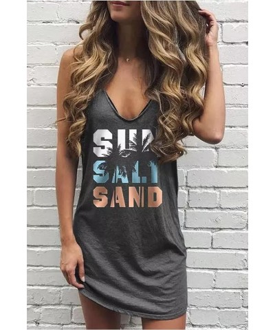 Mini Dress for Women Summer Beach Vacation T Shirts Sundress Sexy V Neck Sleeveless Tanks Dresses Sun Salt Deep Grey $10.99 D...