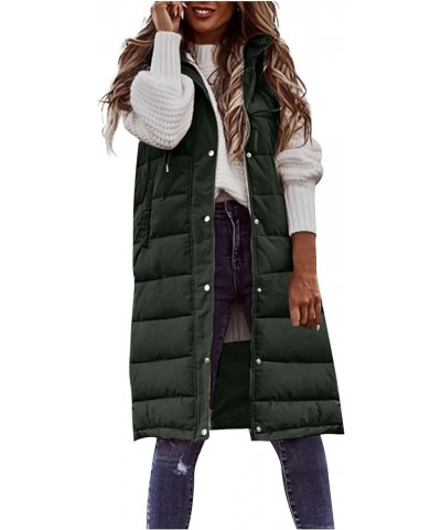 Puffer Vest Women Women's Long Puffer Vest Cotton Sleeveless Puffy Jacket 03-green $24.24 Vests