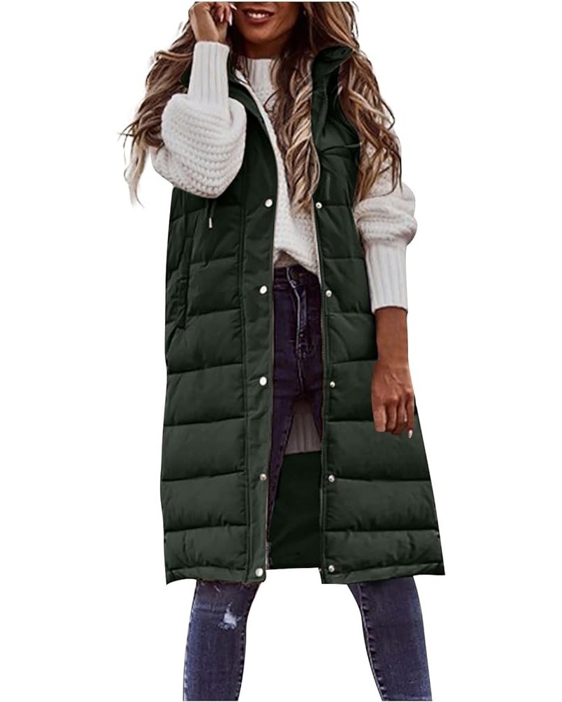 Puffer Vest Women Women's Long Puffer Vest Cotton Sleeveless Puffy Jacket 03-green $24.24 Vests