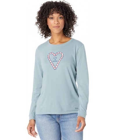 Women's Detailed Wildflowers Long Sleeve Crusher Tee Candy Cane Holiday Heart - Smoky Blue Large $13.00 T-Shirts