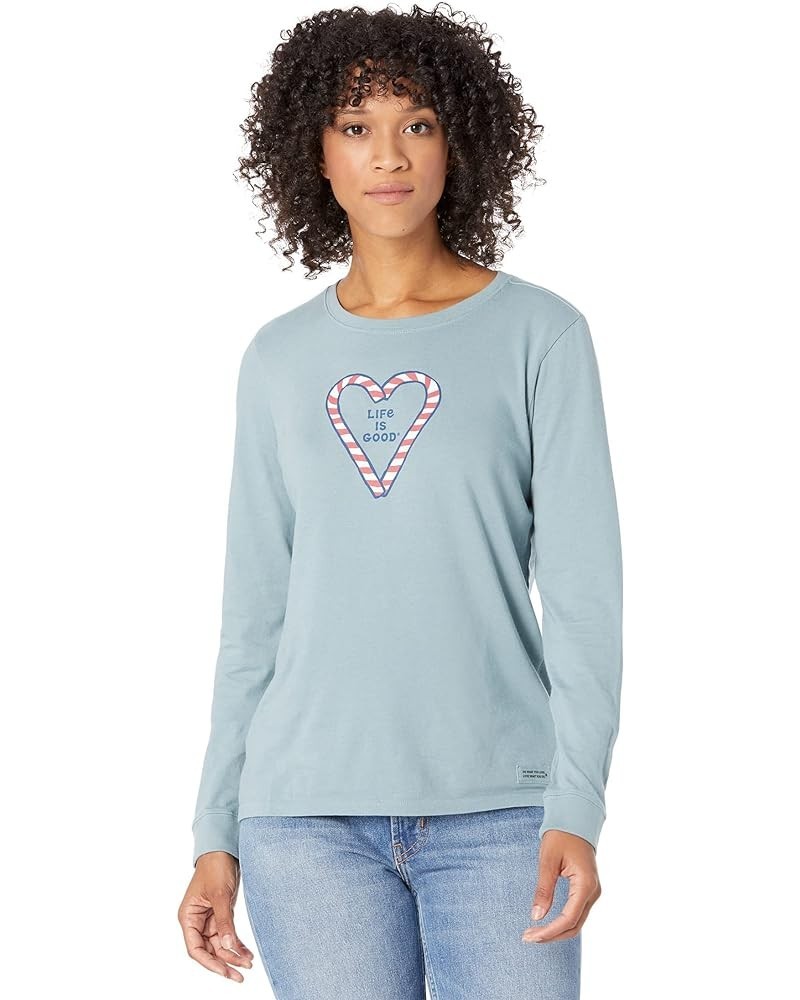 Women's Detailed Wildflowers Long Sleeve Crusher Tee Candy Cane Holiday Heart - Smoky Blue Large $13.00 T-Shirts