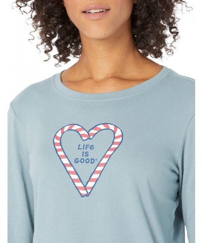 Women's Detailed Wildflowers Long Sleeve Crusher Tee Candy Cane Holiday Heart - Smoky Blue Large $13.00 T-Shirts