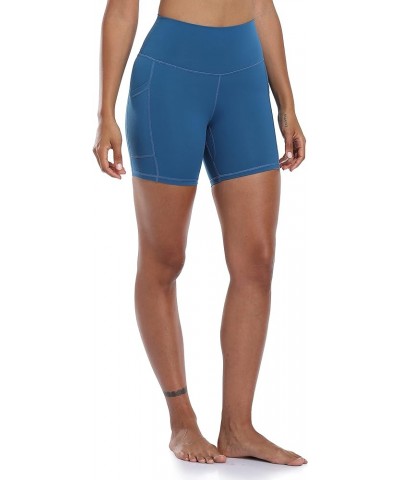 Women's High Waisted Biker Shorts with Pockets 6" Inseam Workout & Yoga Tights Classic Blue $13.24 Activewear