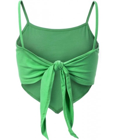 Women's Stretchy Asymmetric Tie Knob Open Back Bandana/Flower Print Crop Top Shirt- Made in USA Kelly Green $10.19 Tanks