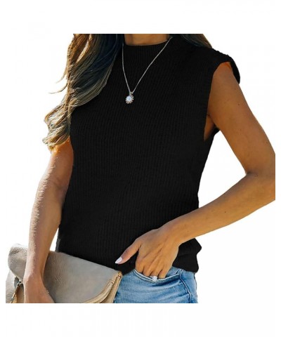 Women Cap Sleeve Sweater Vest Stretchable Knit Tank Lightweight Mock Neck Sleeveless Pullover Top Crew Neck Black $10.32 Swea...