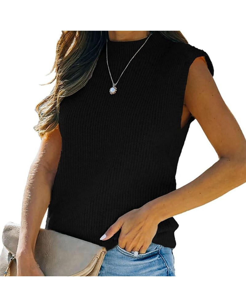 Women Cap Sleeve Sweater Vest Stretchable Knit Tank Lightweight Mock Neck Sleeveless Pullover Top Crew Neck Black $10.32 Swea...