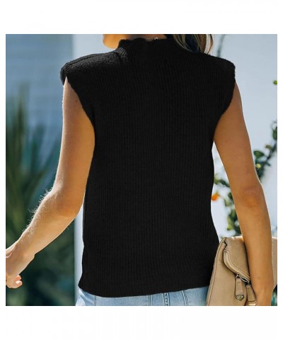 Women Cap Sleeve Sweater Vest Stretchable Knit Tank Lightweight Mock Neck Sleeveless Pullover Top Crew Neck Black $10.32 Swea...