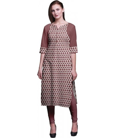 Cotton Straight Tunic Dresses for Women Printed Kurti Summer Wear Kurta Maroon $18.50 Tops