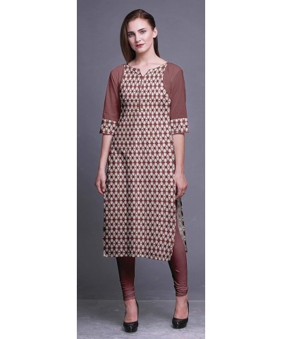 Cotton Straight Tunic Dresses for Women Printed Kurti Summer Wear Kurta Maroon $18.50 Tops