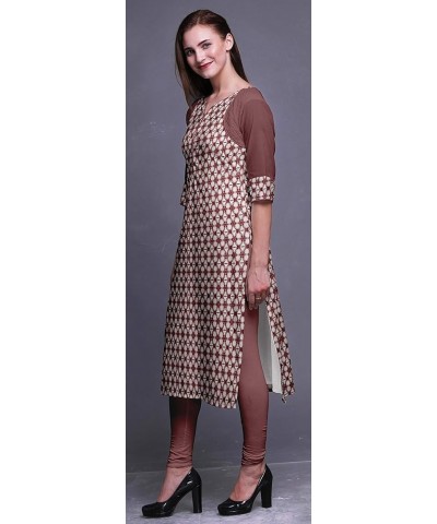 Cotton Straight Tunic Dresses for Women Printed Kurti Summer Wear Kurta Maroon $18.50 Tops