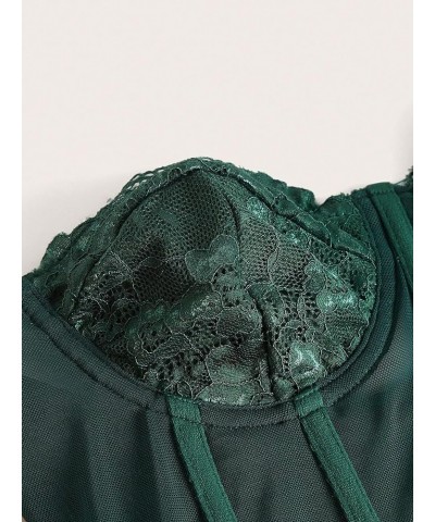 Women's Corset Tube Top Contrast Lace Sheer Mesh Strapless Corset Cropped Tops Dark Green $14.49 Bras