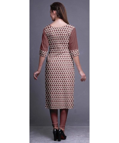 Cotton Straight Tunic Dresses for Women Printed Kurti Summer Wear Kurta Maroon $18.50 Tops