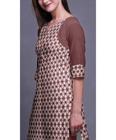 Cotton Straight Tunic Dresses for Women Printed Kurti Summer Wear Kurta Maroon $18.50 Tops