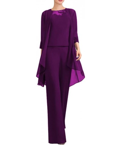 3Pcs Appliques Mother of The Bride Dress for Wedding Jumsuits Long Pantsuit for Women with Jacket NY021 Grape $41.59 Suits