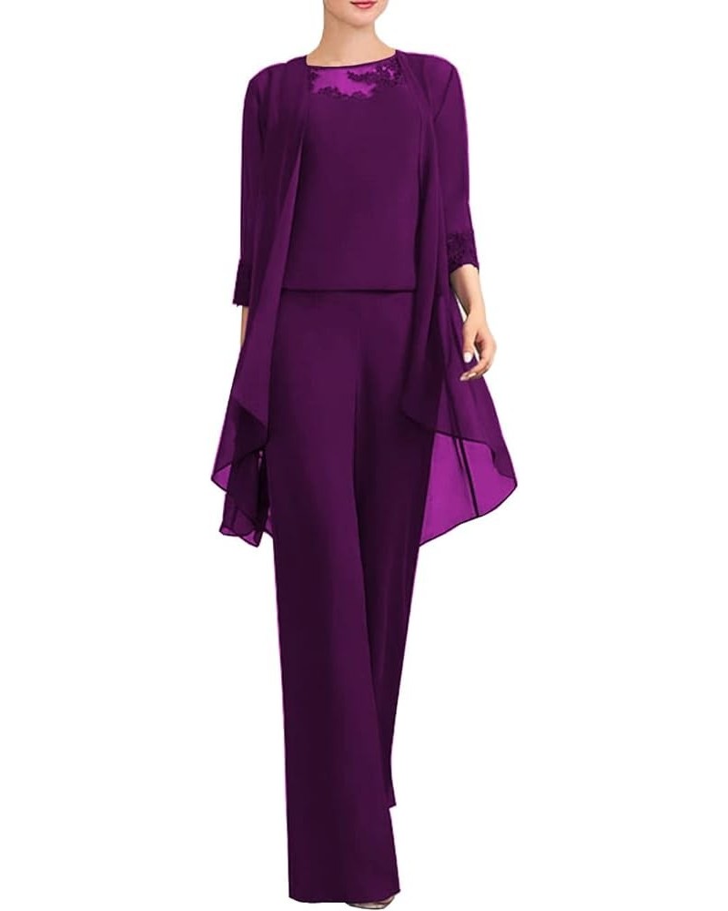 3Pcs Appliques Mother of The Bride Dress for Wedding Jumsuits Long Pantsuit for Women with Jacket NY021 Grape $41.59 Suits