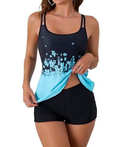 Tankini Swimsuits for Women Two Piece Bathing Suits Tummy Control Long Torso Tank Tops with Shorts Sky Blue $20.24 Swimsuits