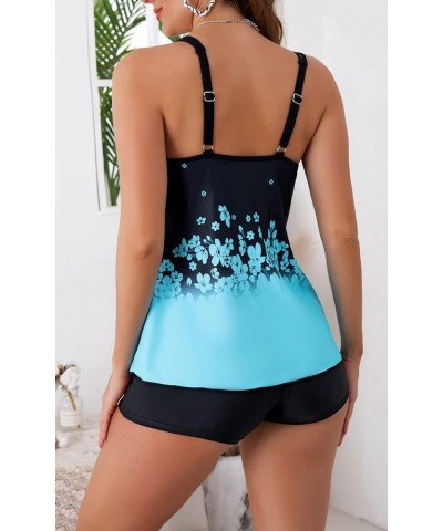 Tankini Swimsuits for Women Two Piece Bathing Suits Tummy Control Long Torso Tank Tops with Shorts Sky Blue $20.24 Swimsuits