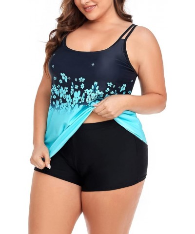 Tankini Swimsuits for Women Two Piece Bathing Suits Tummy Control Long Torso Tank Tops with Shorts Sky Blue $20.24 Swimsuits