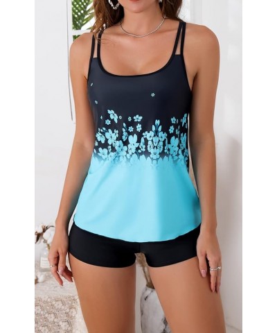 Tankini Swimsuits for Women Two Piece Bathing Suits Tummy Control Long Torso Tank Tops with Shorts Sky Blue $20.24 Swimsuits