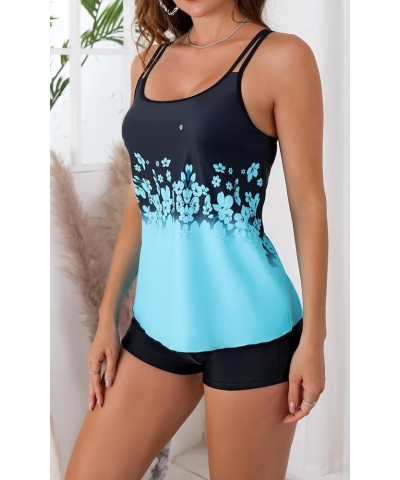 Tankini Swimsuits for Women Two Piece Bathing Suits Tummy Control Long Torso Tank Tops with Shorts Sky Blue $20.24 Swimsuits