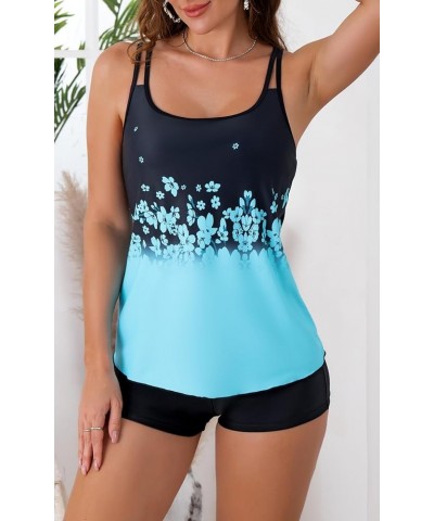 Tankini Swimsuits for Women Two Piece Bathing Suits Tummy Control Long Torso Tank Tops with Shorts Sky Blue $20.24 Swimsuits