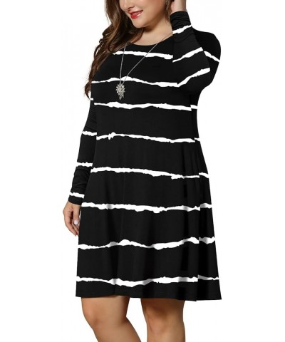 Women's Winter XL-6XL Plus Size Dresses Casual Long Sleeve Dress with Pockets Black Stripe $13.12 Dresses