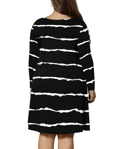 Women's Winter XL-6XL Plus Size Dresses Casual Long Sleeve Dress with Pockets Black Stripe $13.12 Dresses