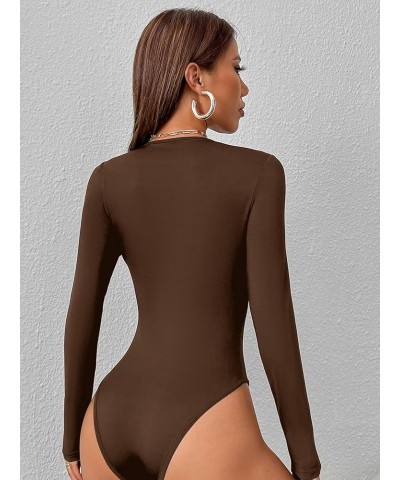 Women's Jumpsuit Solid Slim Fit Bodysuit Jumpsuit Decorall (Color : Burgundy, Size : Small) Large Mocha Brown $14.21 Bodysuits