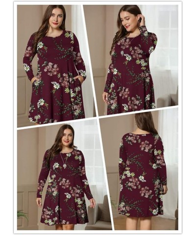 Women's Winter XL-6XL Plus Size Dresses Casual Long Sleeve Dress with Pockets Black Stripe $13.12 Dresses