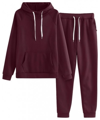 Women's 2 Piece Sweatsuits Casual Solid Long Sleeve Pullover sets Drawstrings Waist Jogger Pants Lounge Tracksuits 07_wine $9...