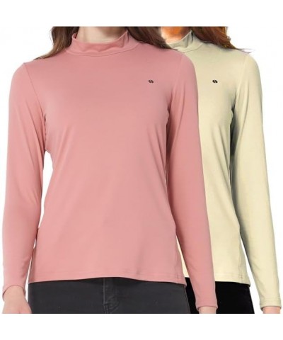 Mock Turtleneck for Women Mock Neck Top Long Sleeve T Shirt Casual Basic Active Layer Apricot and Pink $24.60 T-Shirts