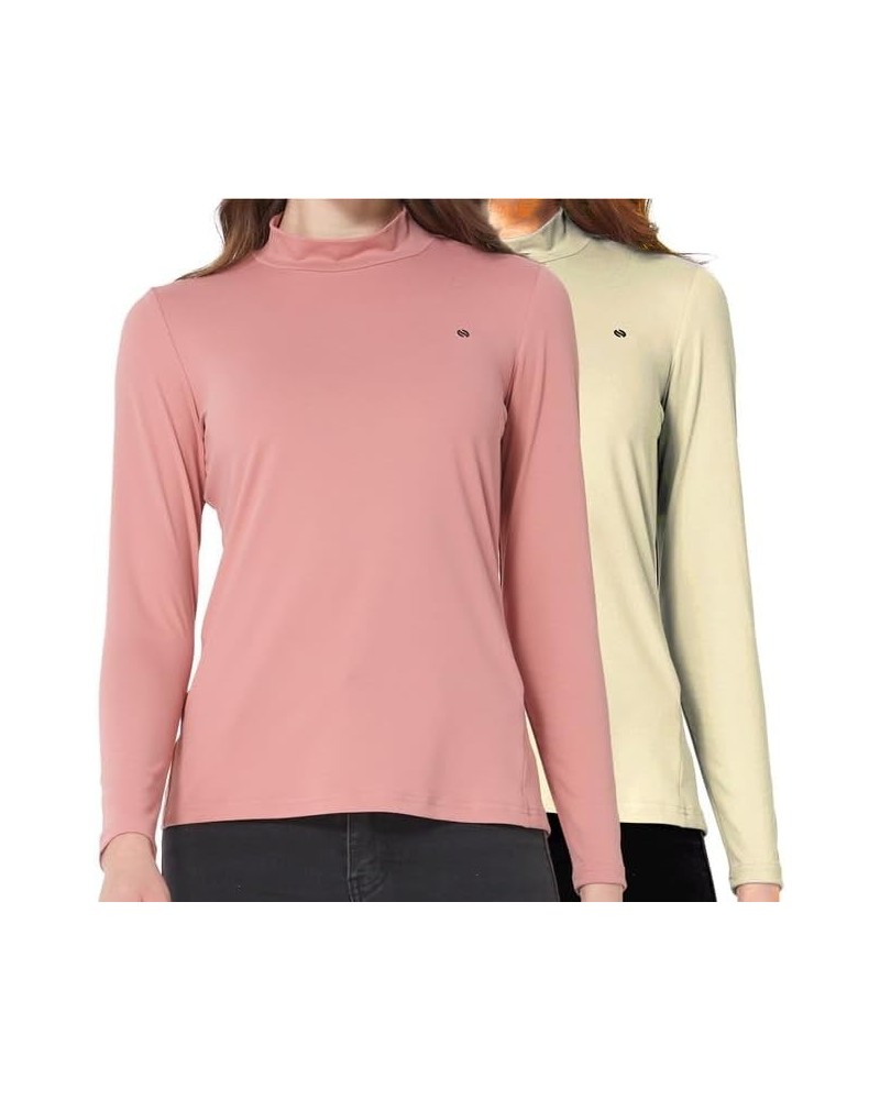 Mock Turtleneck for Women Mock Neck Top Long Sleeve T Shirt Casual Basic Active Layer Apricot and Pink $24.60 T-Shirts