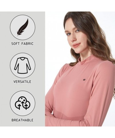 Mock Turtleneck for Women Mock Neck Top Long Sleeve T Shirt Casual Basic Active Layer Apricot and Pink $24.60 T-Shirts