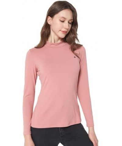 Mock Turtleneck for Women Mock Neck Top Long Sleeve T Shirt Casual Basic Active Layer Apricot and Pink $24.60 T-Shirts