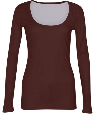 Long Sleeve Shirts for Women Scoop Neck Plain Tshirts Ribbed Knit Slim Fit Plus Size Tops Sexy Tunic Y2K Clothes B-coffee $7....