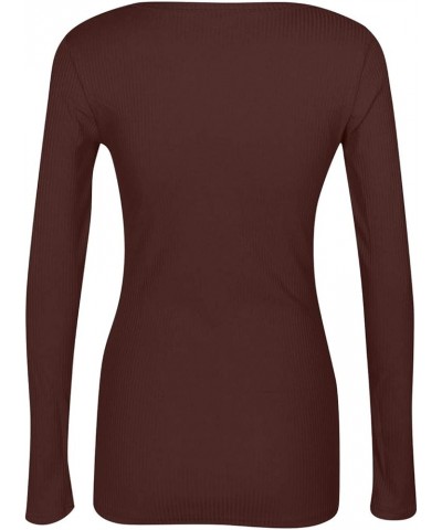 Long Sleeve Shirts for Women Scoop Neck Plain Tshirts Ribbed Knit Slim Fit Plus Size Tops Sexy Tunic Y2K Clothes B-coffee $7....